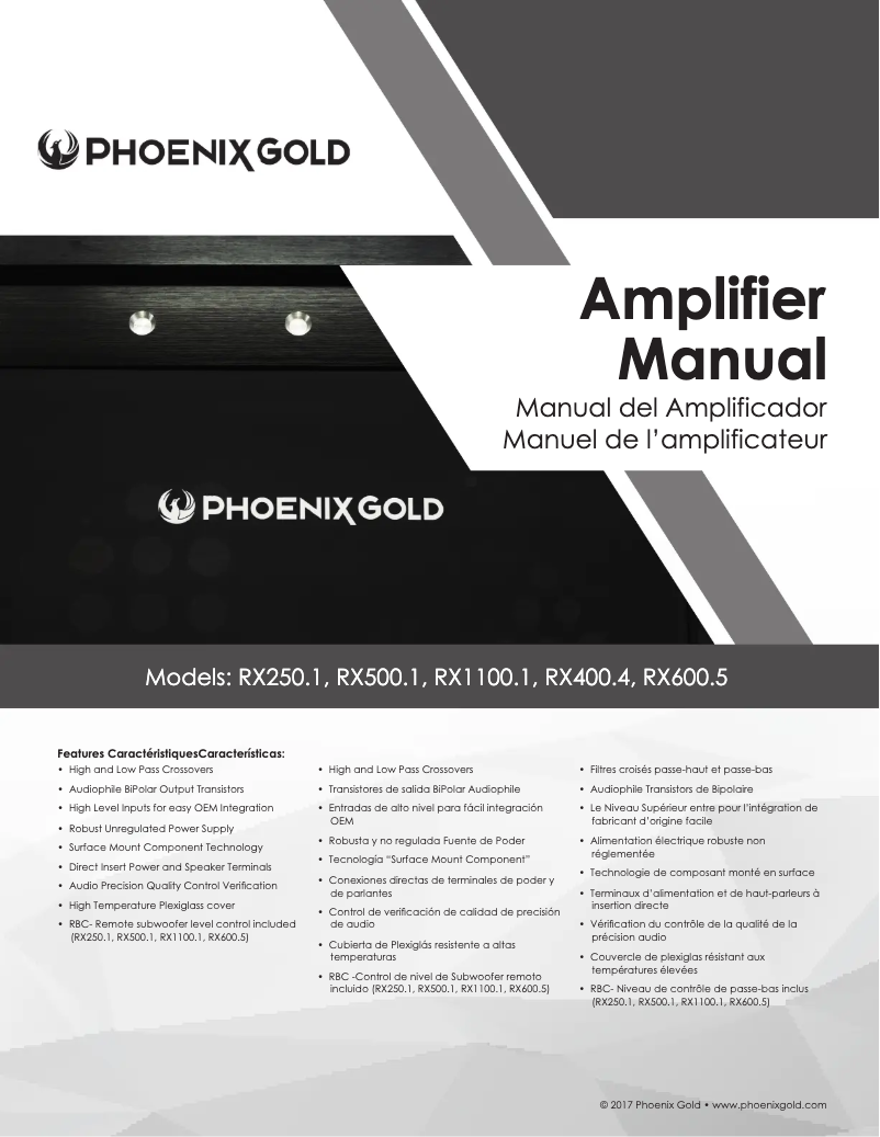Page 1 de la notice Manuel utilisateur Phoenix Gold RX1100.1