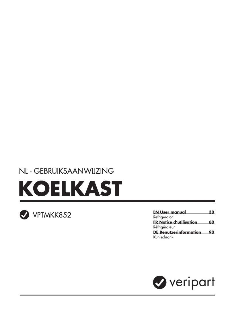 Page 1 de la notice Manuel utilisateur Veripart VPTMKK852
