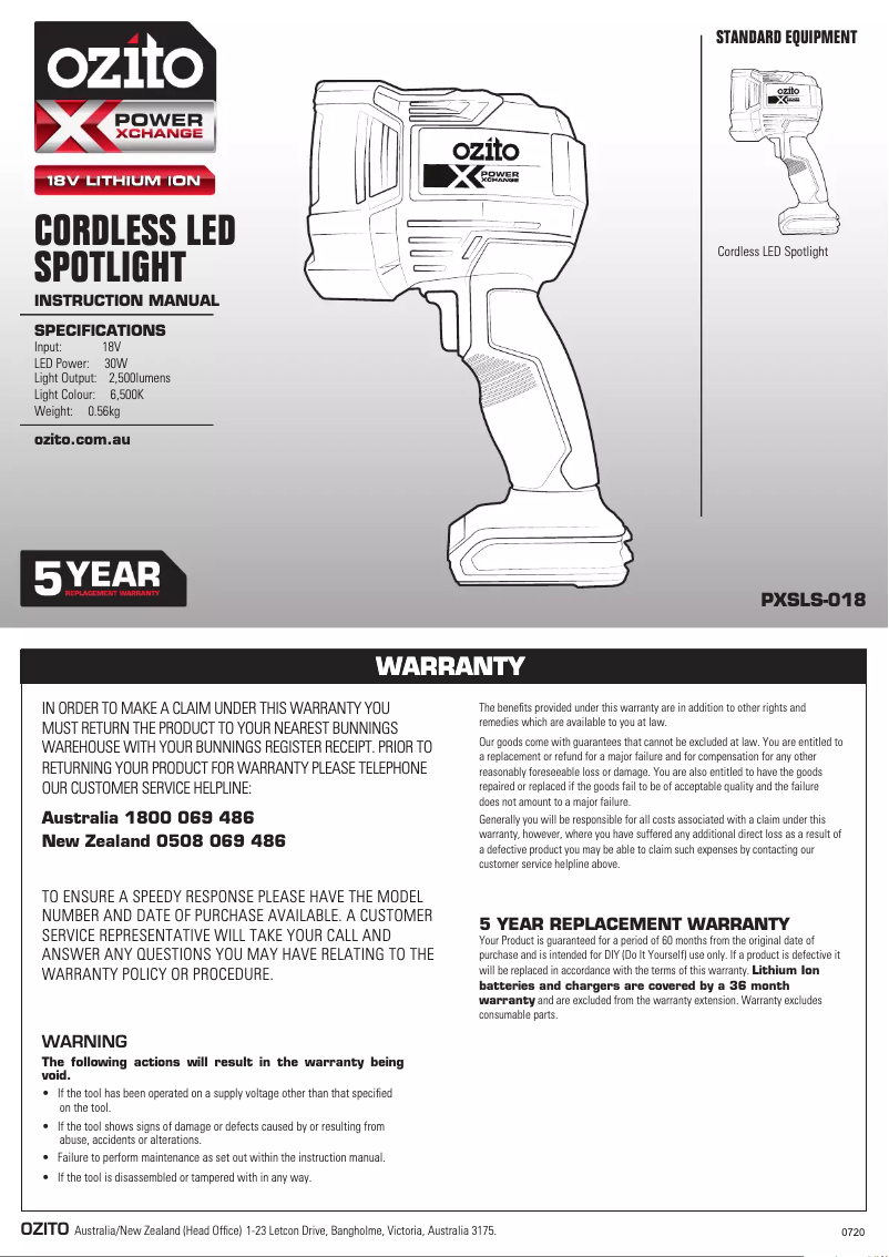Page 1 de la notice Manuel utilisateur Ozito PXSLS-018