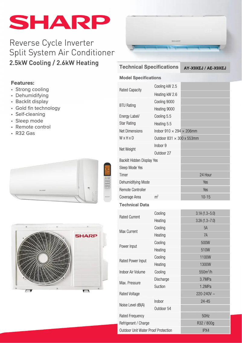Page 1 de la notice Fiche technique Sharp AY-X12XEJ
