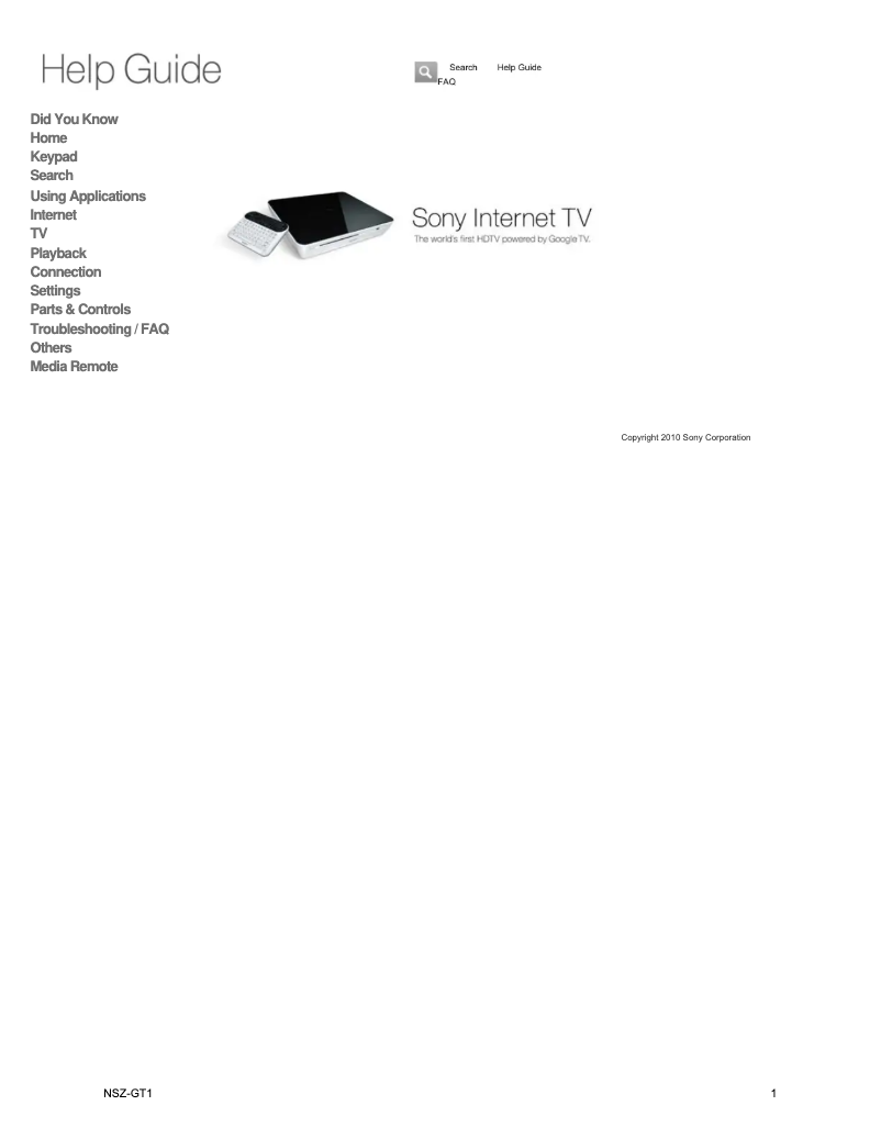 Page n°1 - Manuel utilisateur Sony NSZ-GT1