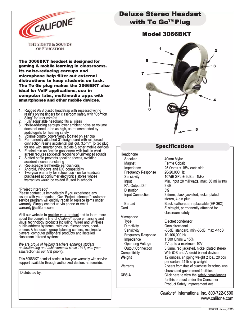 Imagen de la primera página del manual del dispositivo 3066BKT