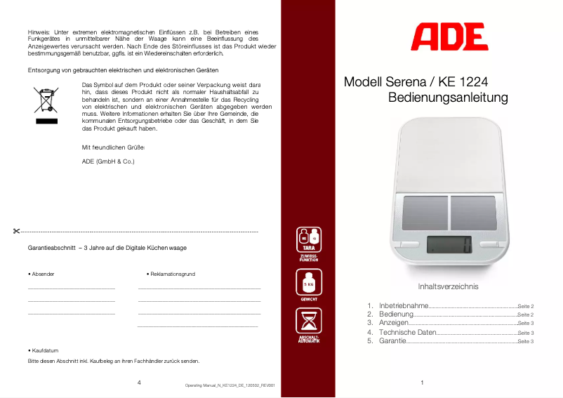 Image de la première page du manuel de l'appareil Serena KE 1224