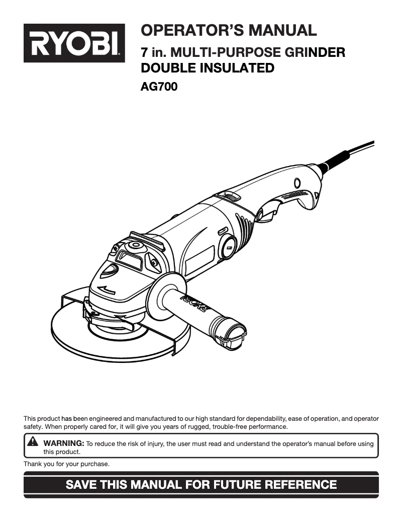 Page 1 de la notice Manuel utilisateur RYOBI AG700