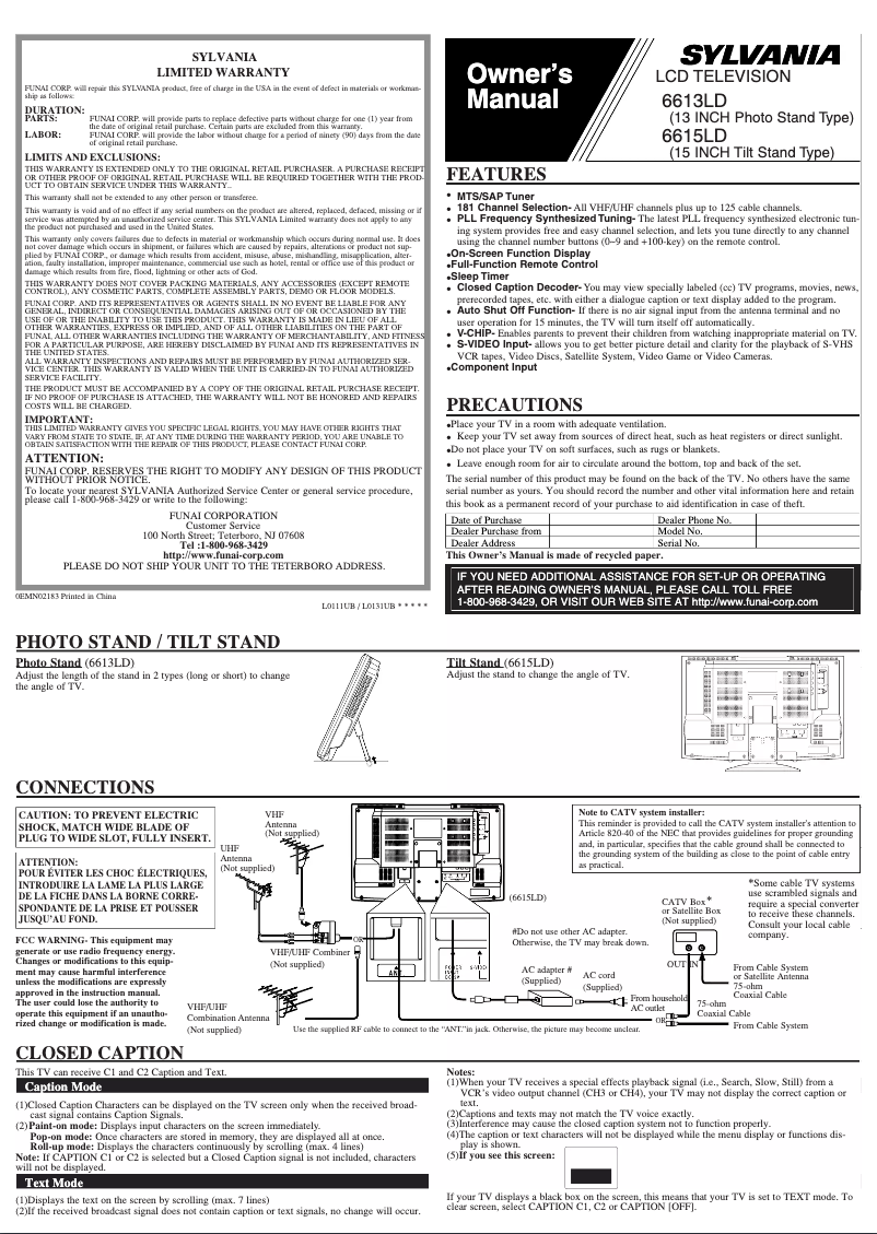Page n°1 - Manuel utilisateur Sylvania 6615LD