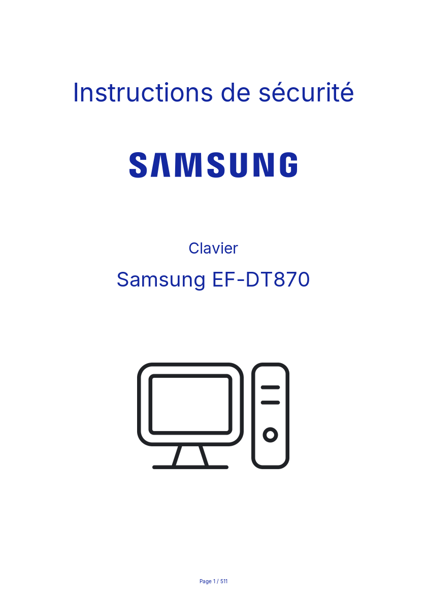 Page n°1 - Instructions de sécurité Samsung EF-DT870