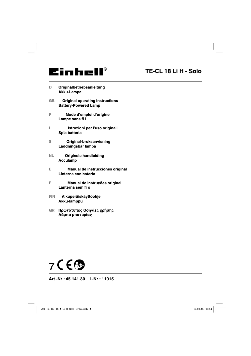 First page image of the manual for TE-CL 18 H Li