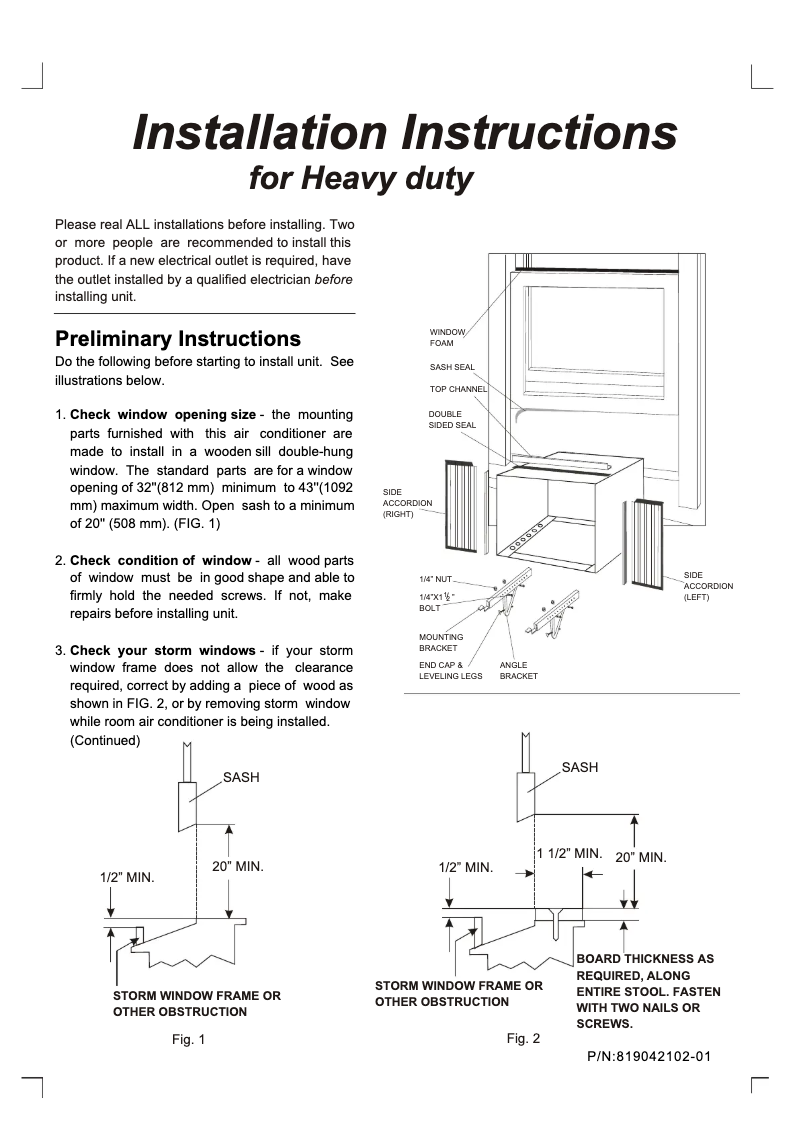 Page n°1 - Guide d'installation Frigidaire FAS296P2A