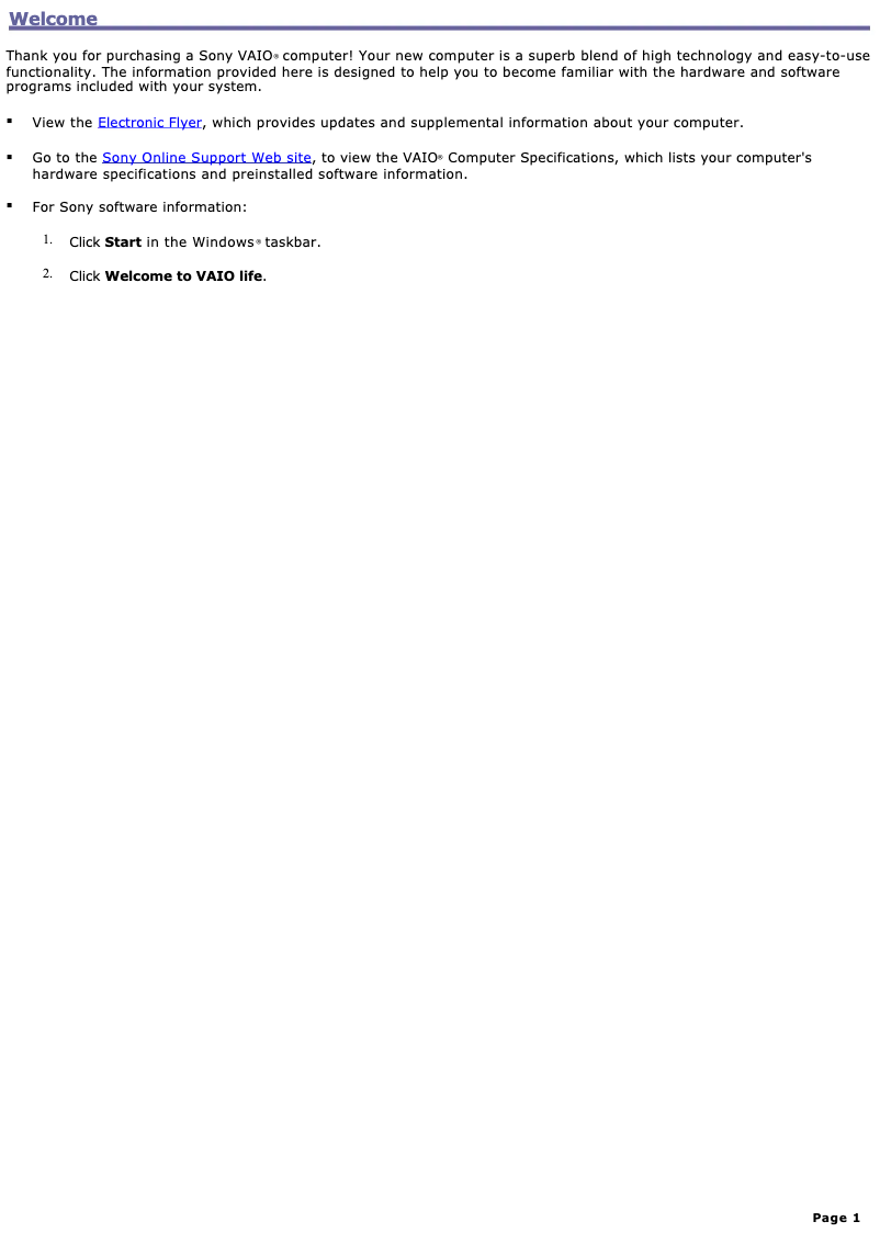 Page n°1 - Manuel utilisateur Sony Vaio PCV-RZ55G