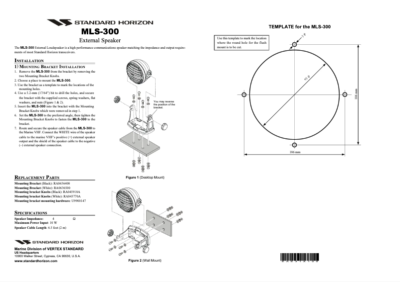 Página 1 del manual Manual de usuario Standard Horizon MLS-300
