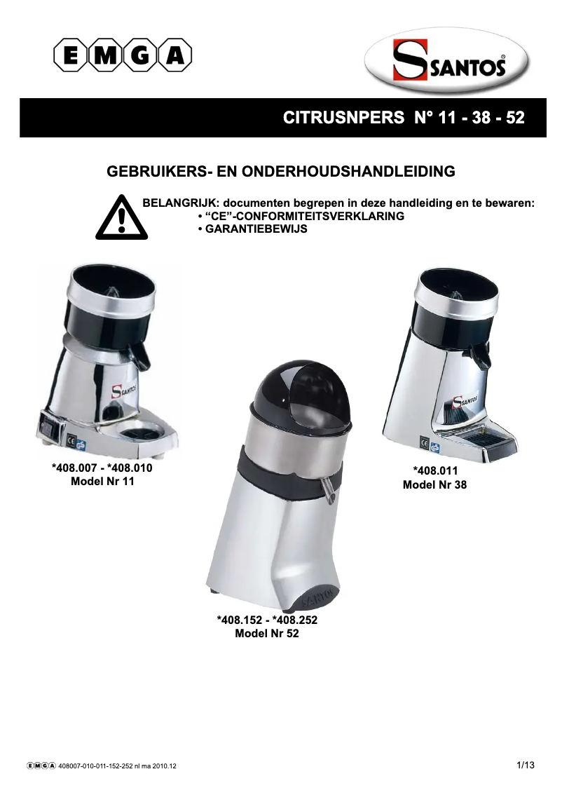 Page 1 de la notice Manuel utilisateur Santos N° 11