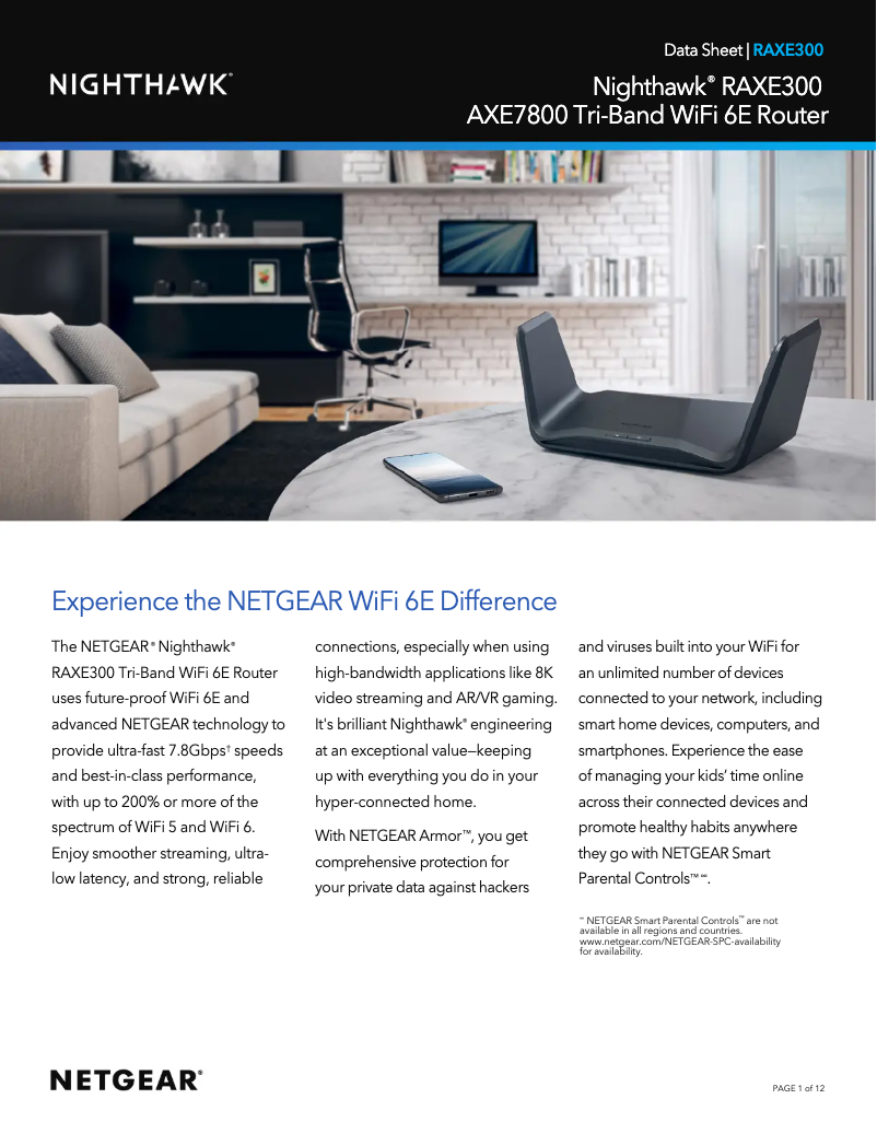 Page 1 de la notice Fiche technique Netgear Nighthawk RAXE300