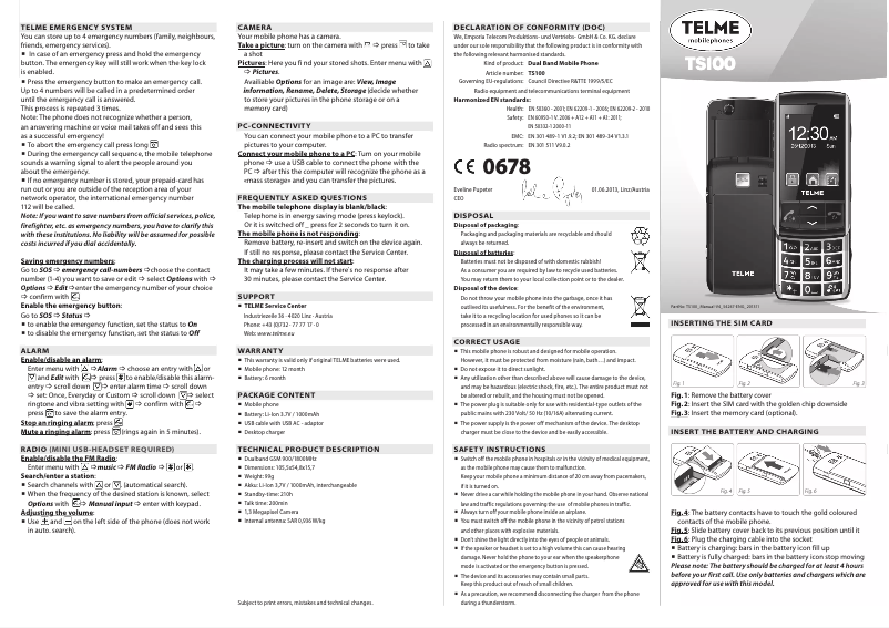 Imagen de la primera página del manual del dispositivo Telme TS 100