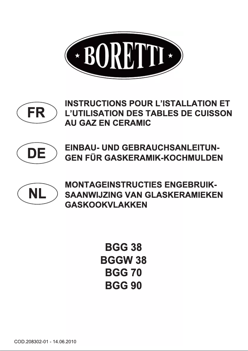 Page 1 de la notice Manuel utilisateur Boretti BGGW 38