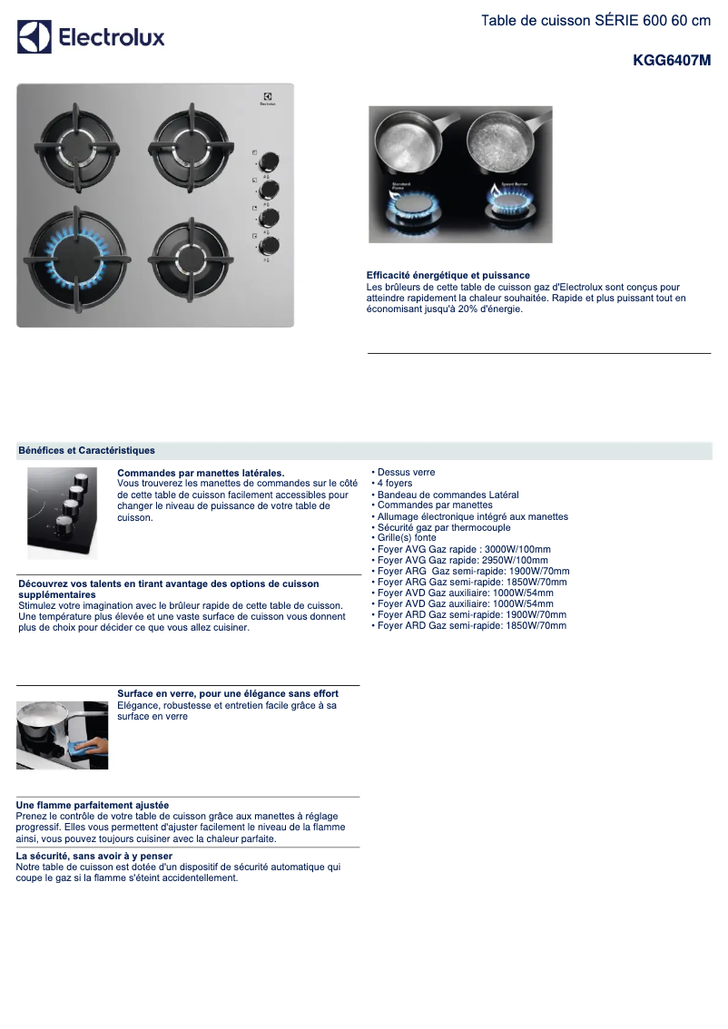 Page 1 de la notice Fiche technique Electrolux KGG6407M