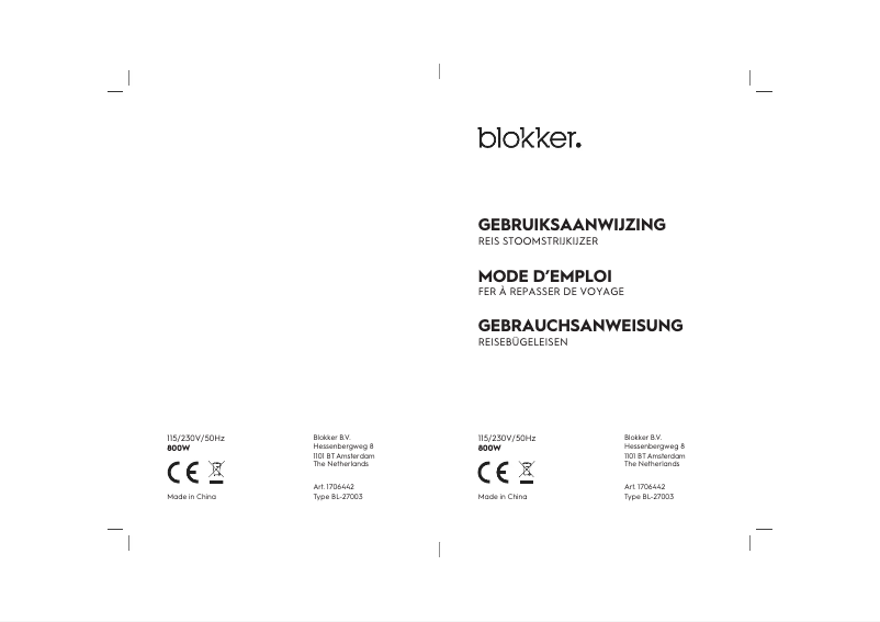 Page n°1 - Manuel utilisateur Blokker BL-27003