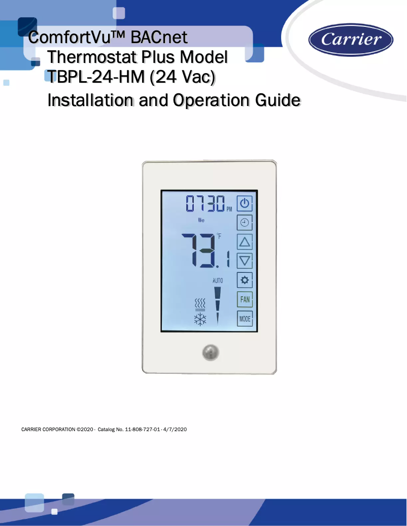 Page n°1 - Manuel utilisateur Carrier ComfortVu BACnet TBPL-24-H-C