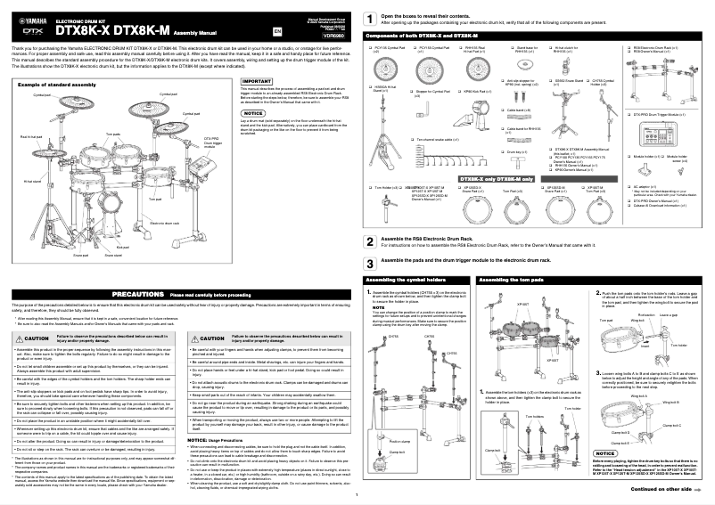 Page 1 de la notice Instructions / montage Yamaha DTX8K-X