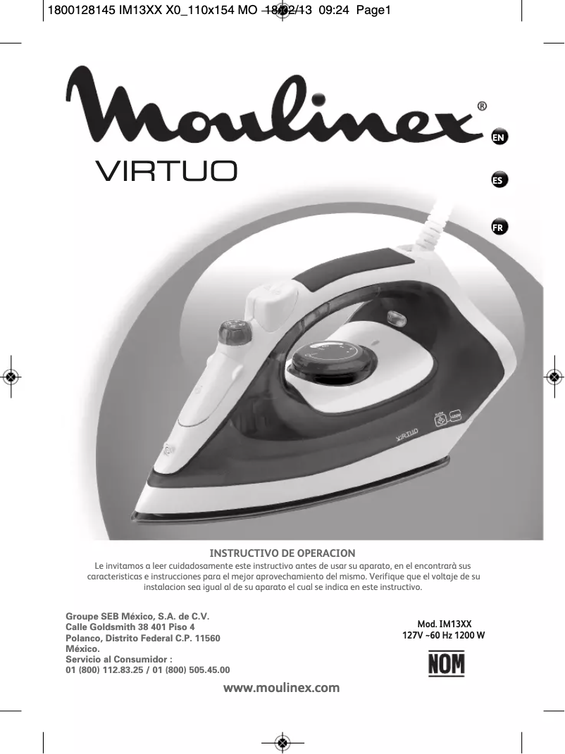 Page 1 de la notice Manuel utilisateur Moulinex Virtuo IM1310