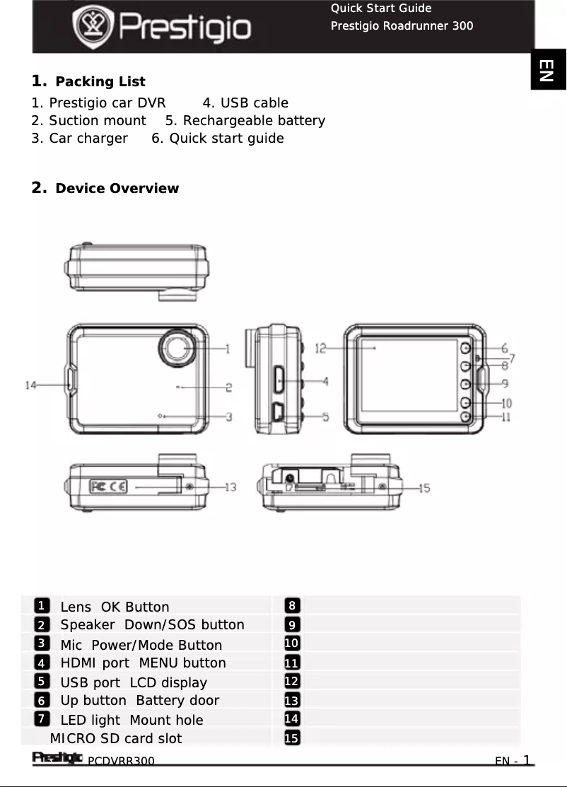 Page 1 de la notice Manuel utilisateur Prestigio Roadrunner 300
