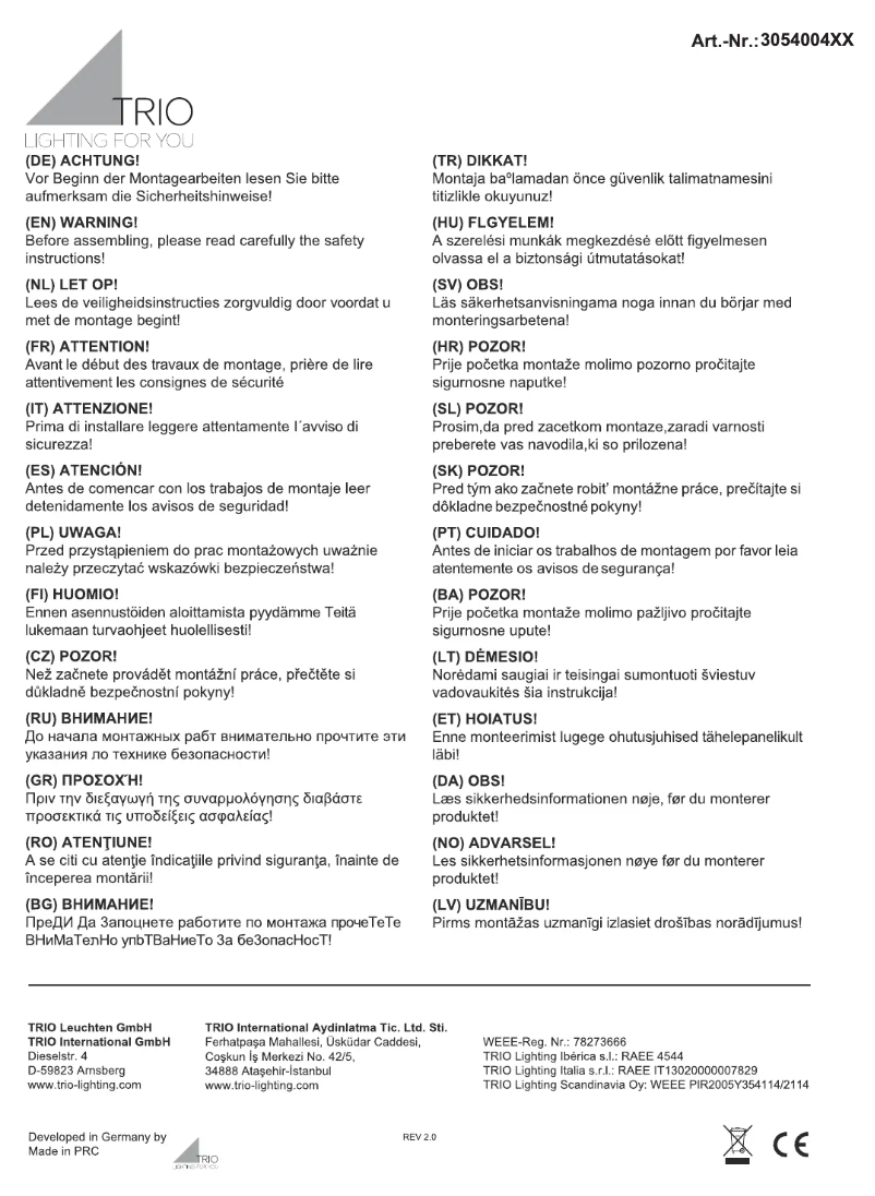 Page n°1 - Manuel utilisateur Trio Lighting Garda 305400441