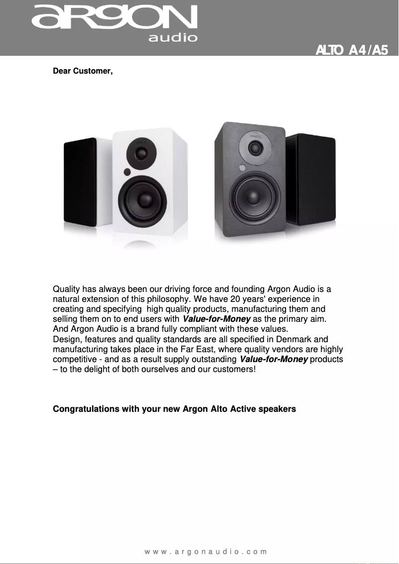 Page n°1 - Manuel utilisateur Argon Alto A5