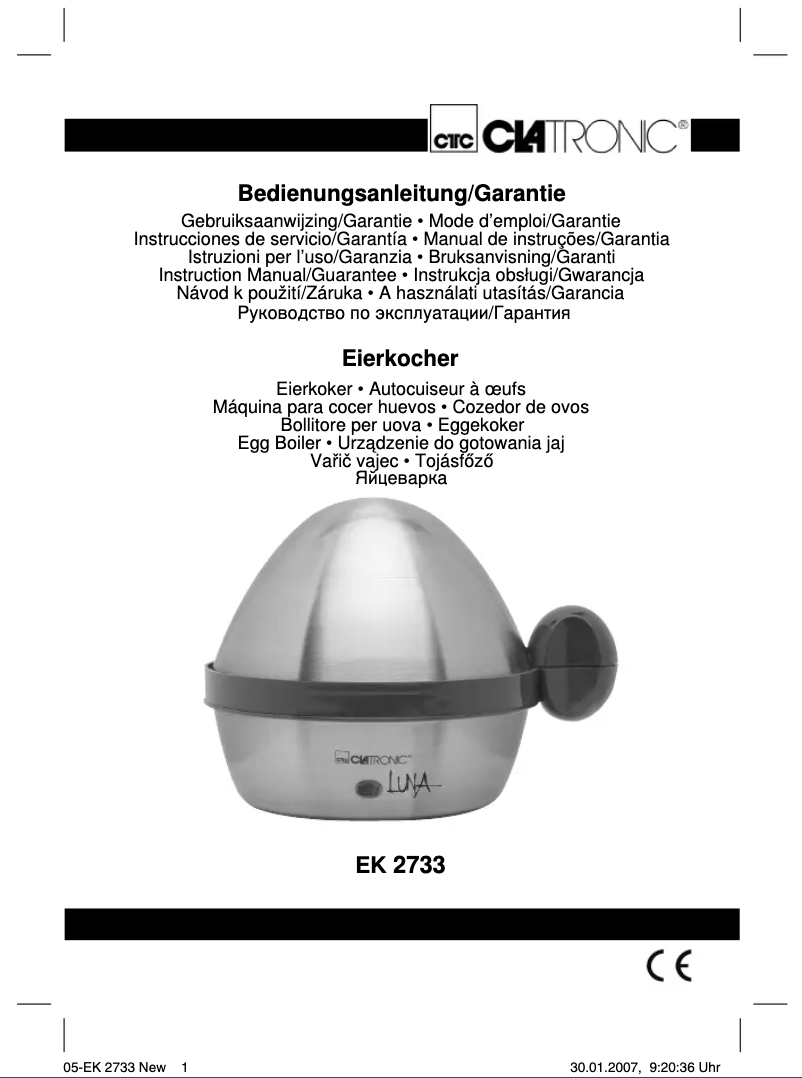 Page 1 de la notice Manuel utilisateur Clatronic EK 2733