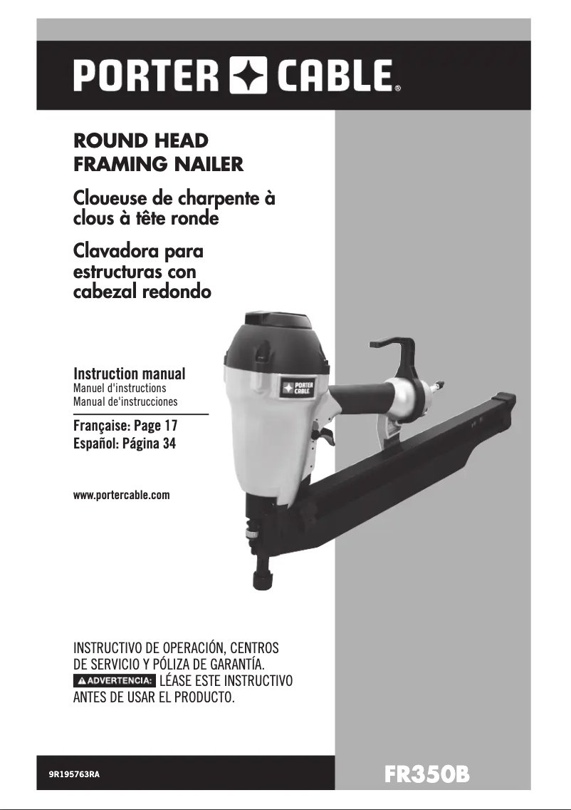Page 1 de la notice Manuel utilisateur Porter-Cable FR350B