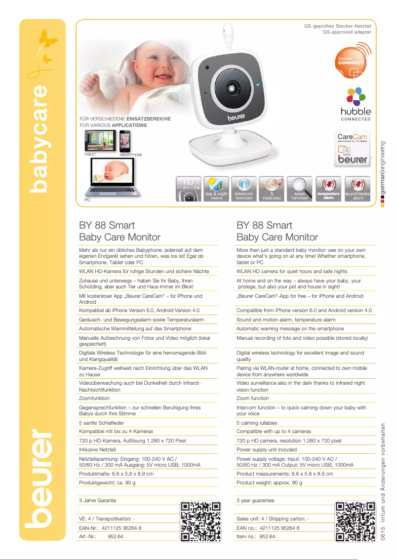 Page n°1 - Fiche technique Beurer BY 88 Smart