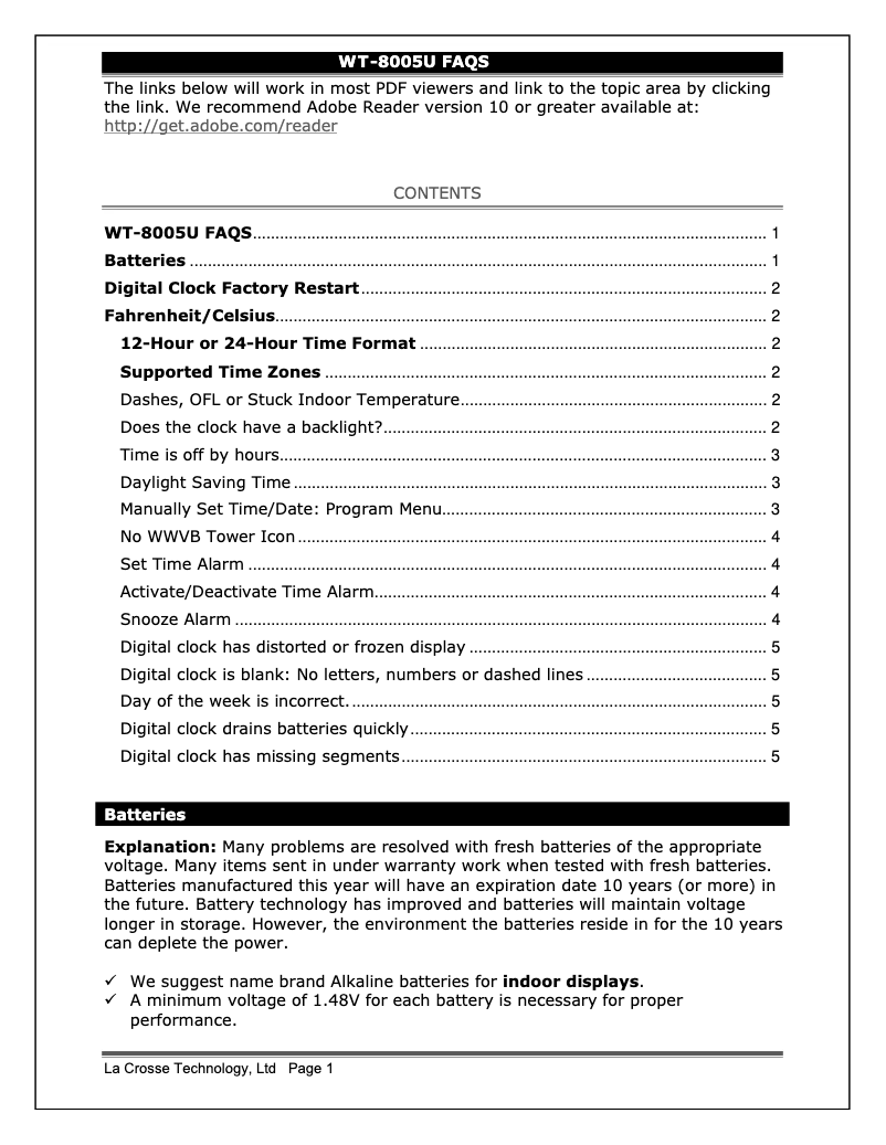 Image de la première page du manuel de l'appareil WT-8005U