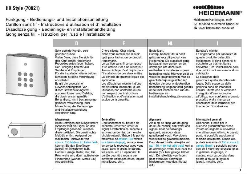 Page 1 de la notice Manuel utilisateur Heidemann HX Style 70821