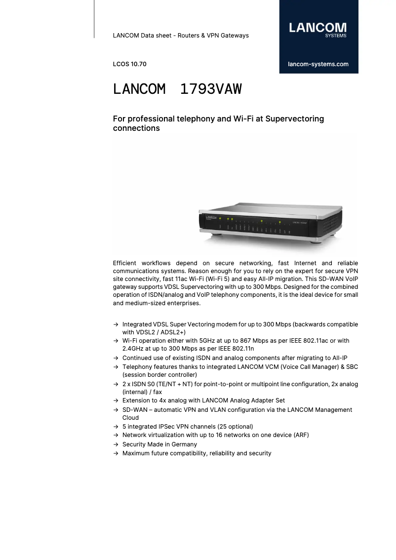 Page n°1 - Fiche technique Lancom 1793VAW