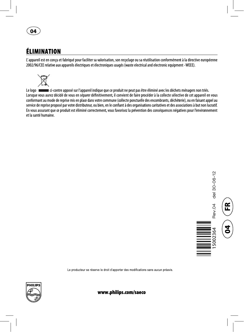 Image de la première page du manuel de l'appareil Saeco Syntia HD8839