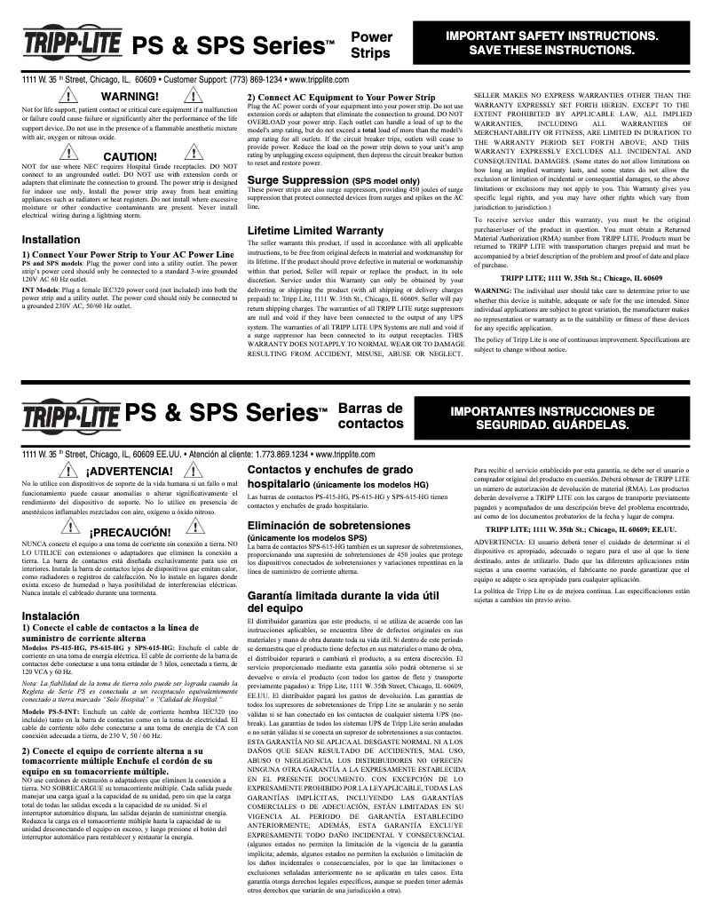 Page n°1 - Manuel utilisateur Tripp Lite SPS610HGRA