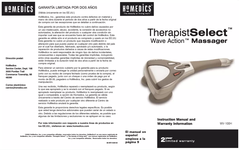 Page n°1 - Manuel utilisateur Homedics TherapistSelect WV-100H