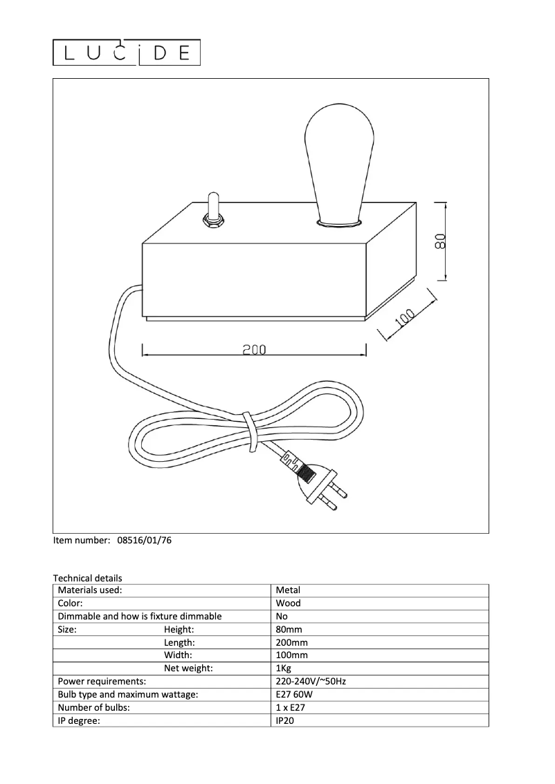 Page n°1 - Manuel utilisateur Lucide Edison 08516/01/76
