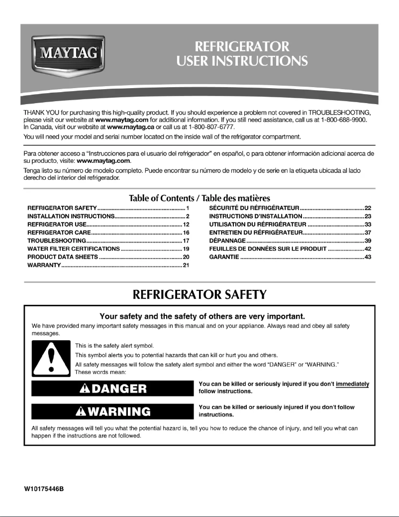 Page n°1 - Manuel utilisateur Maytag MBF2254HEW