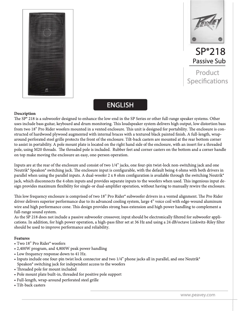 Imagen de la primera página del manual del dispositivo SP 218