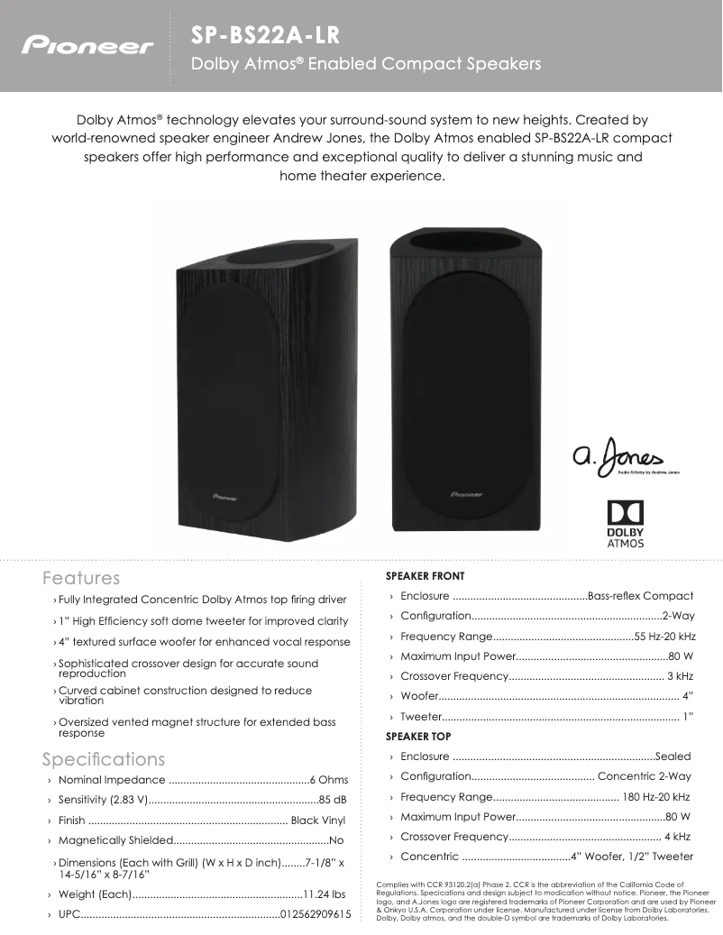 Page n°1 - Brochure Pioneer SP-BS22A-LR