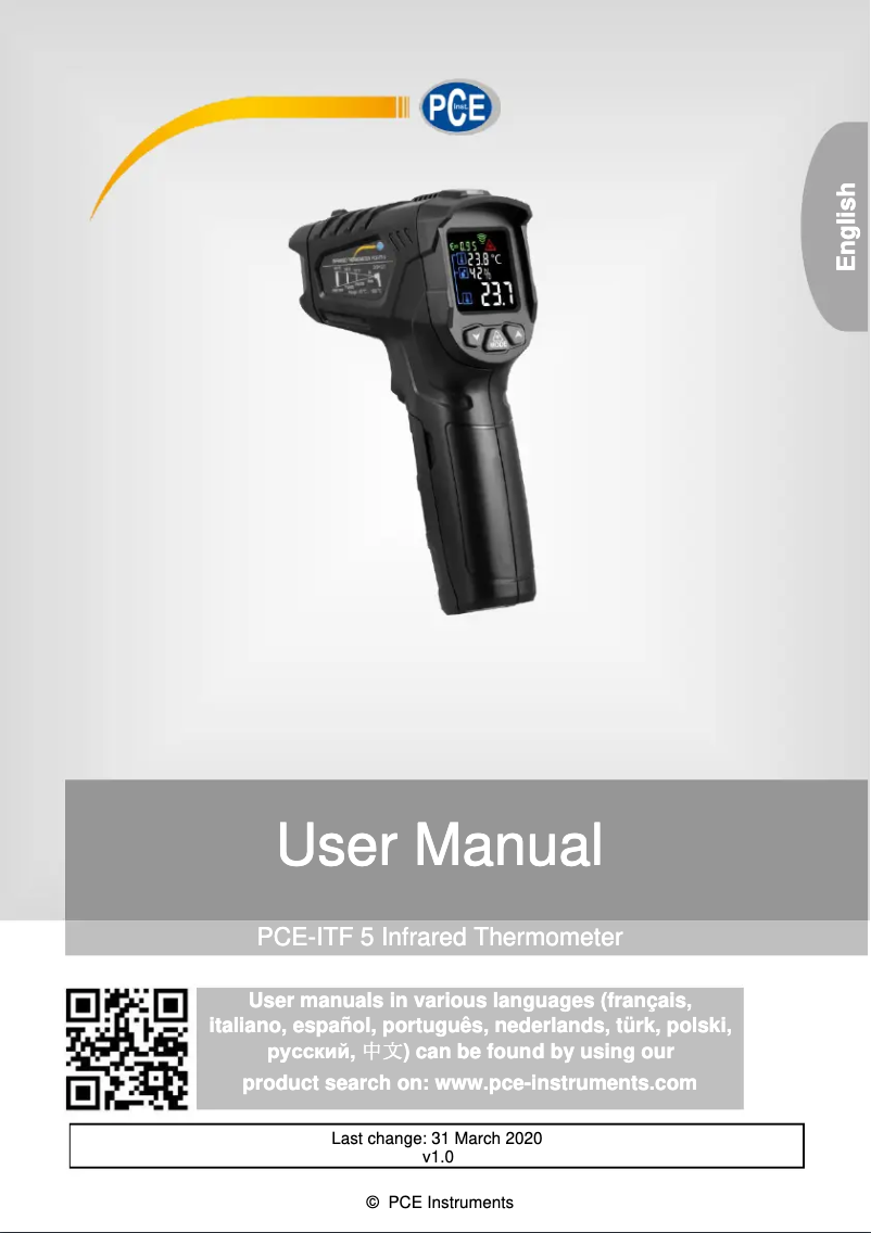 Page 1 de la notice Manuel utilisateur PCE Instruments PCE-ITF 5