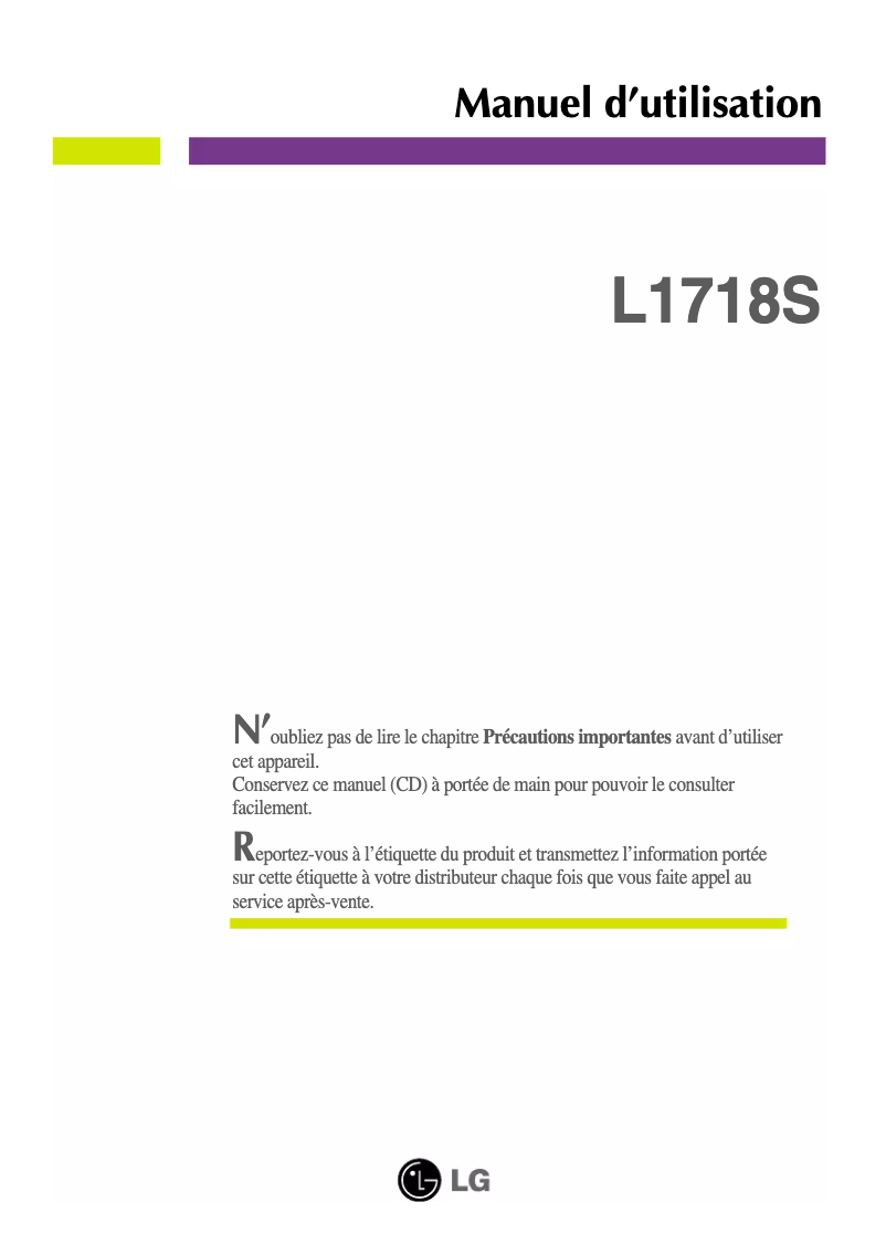 Page 1 de la notice Manuel utilisateur LG L1718S-SN