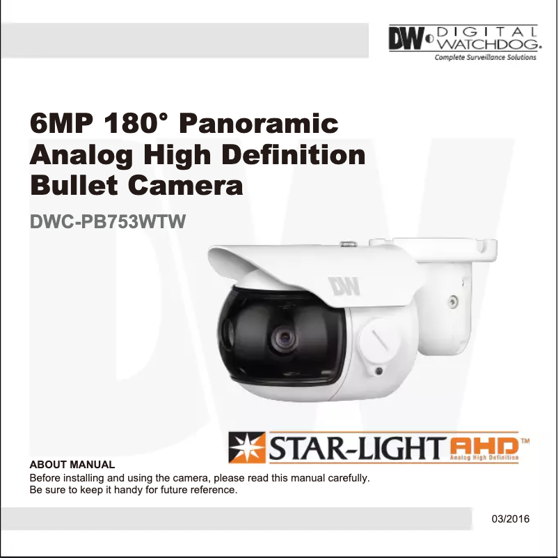Page n°1 - Manuel utilisateur Digital Watchdog Star-Light AHD DWC-PB753WTW