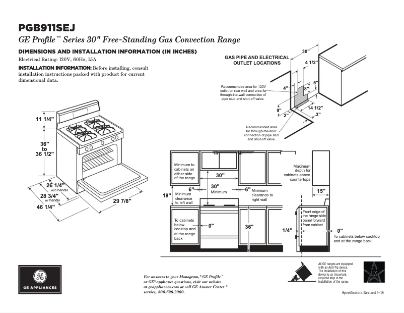 Page 1 de la notice Fiche technique GE PGB911SEJSS