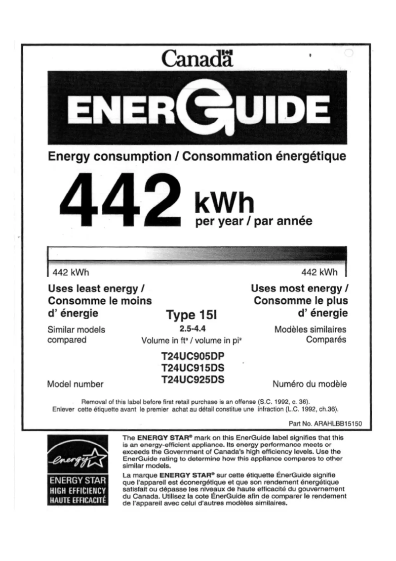 Page 1 de la notice Label énergétique Thermador T24UC925DS