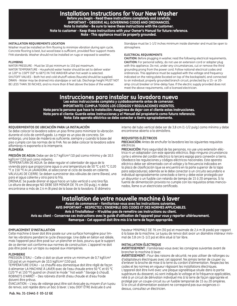 Image de la première page du manuel de l'appareil GCWN5050MWS