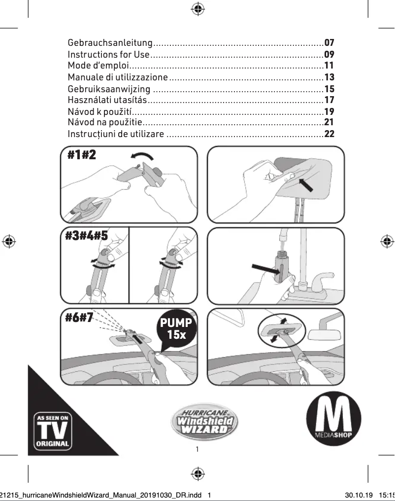 Imagen de la primera página del manual del dispositivo Windshield Wizard
