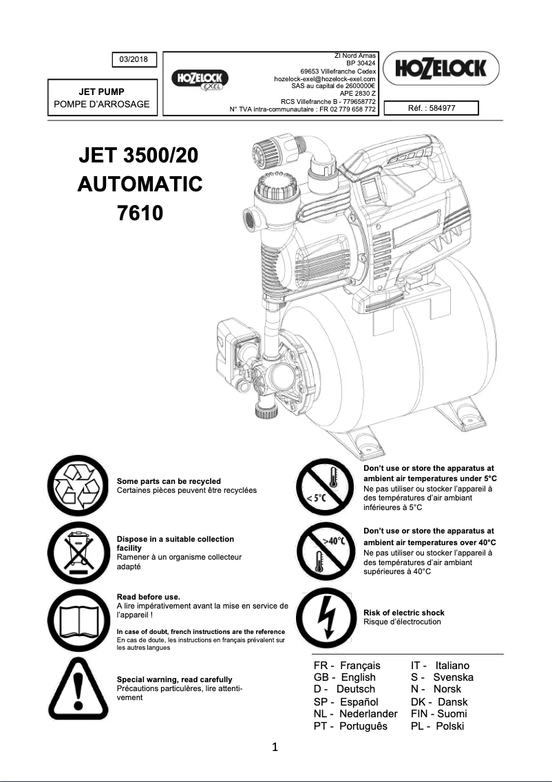 Image de la première page du manuel de l'appareil Jet 3500/20 Automatic