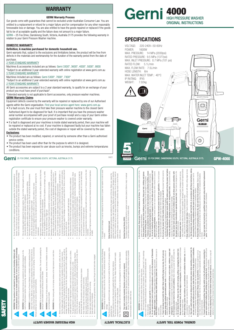 Página 1 del manual Manual de usuario Gerni 4000