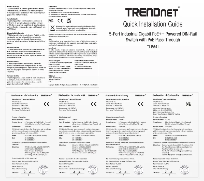 Page n°1 - Manuel utilisateur TRENDnet TI-B541