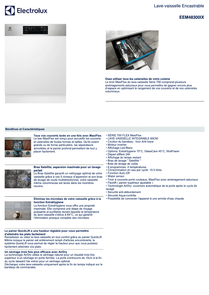 Page 1 de la notice Fiche technique Electrolux EEM48300IX